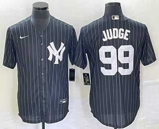 Mens New York Yankees #99 Aaron Judge Black Pinstripe Cool Base Stitched Baseball Jersey->new york yankees->MLB Jersey